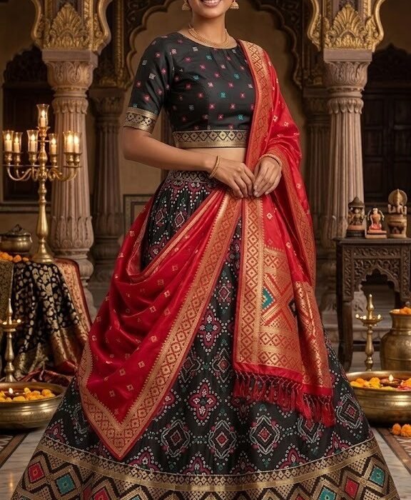 Bandhani AD Work Banarasi Dupatta Lehenga Set