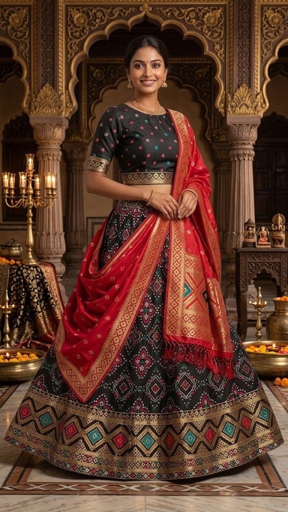 bandhani-ad-work-banarasi-dupatta-lehenga-set