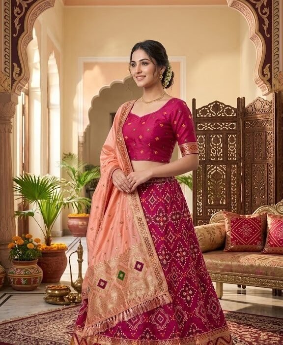 Bandhani Banarasi Festive Lehenga Set with Dupatta
