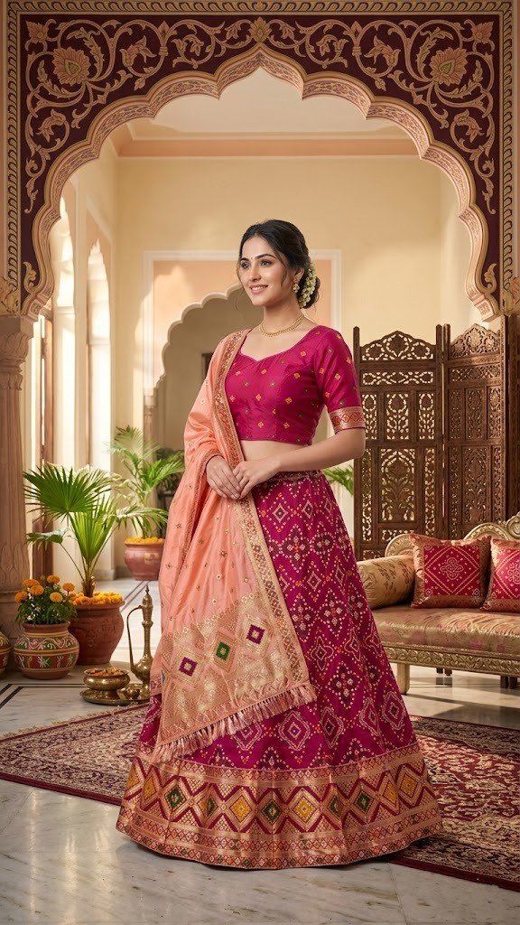 bandhani-banarasi-festive-lehenga-set-with-dupatta