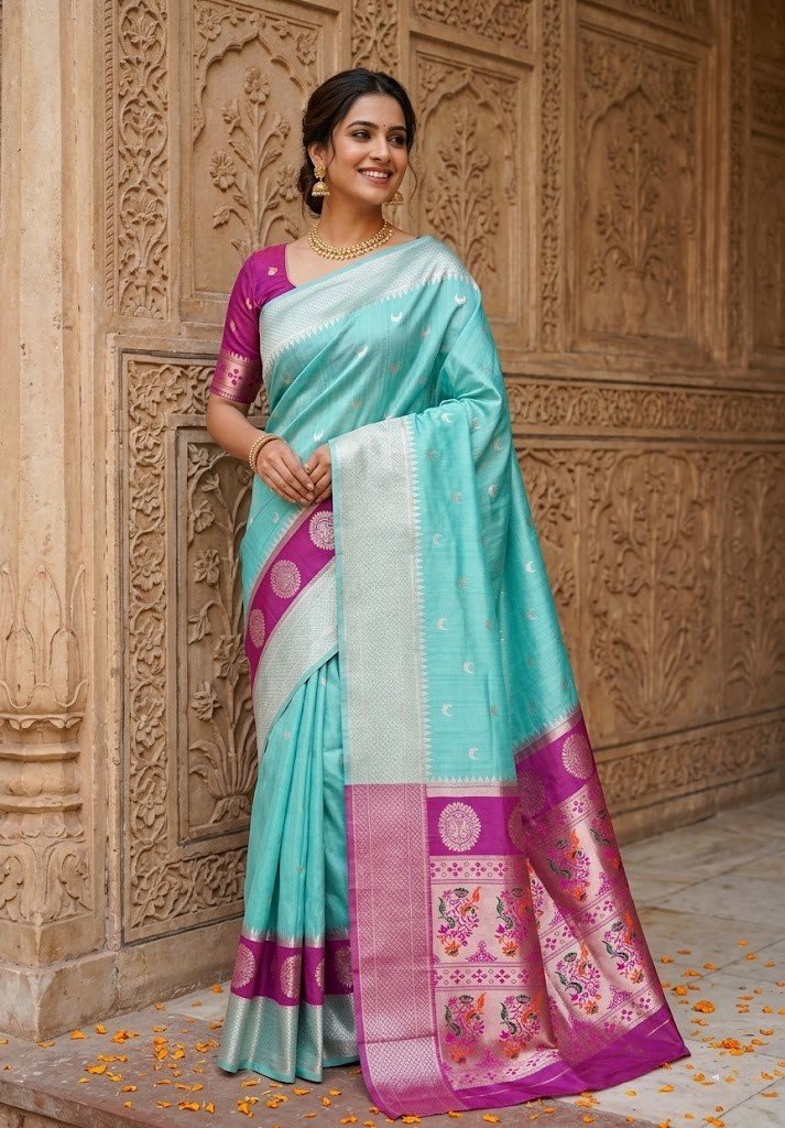 aqua-pink-cotton-silk-meenakari-zari-designer-saree
