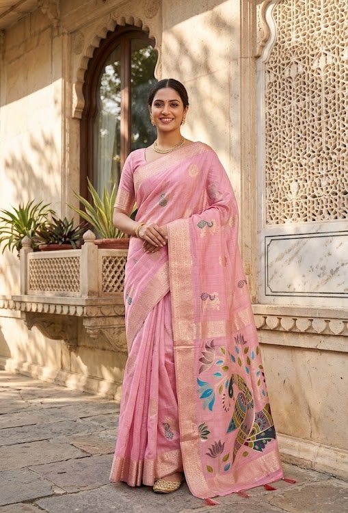 pink-cotton-silk-meenakari-zari-peacock-designer-saree