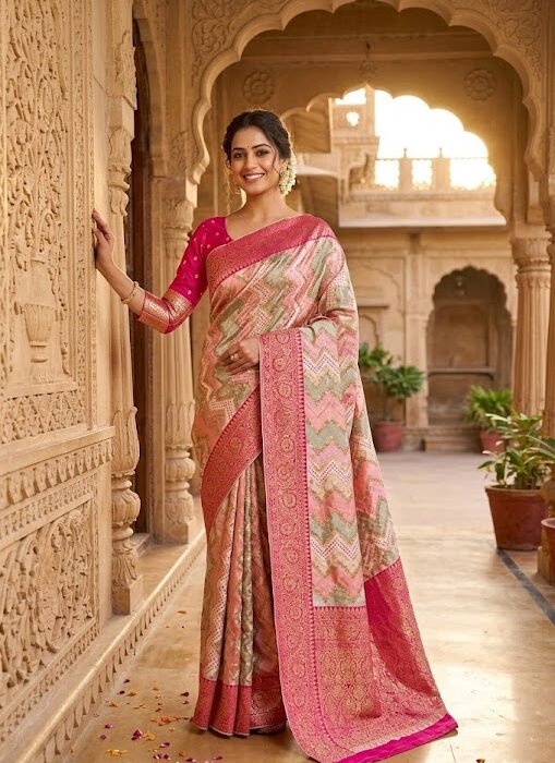 Gajji Silk Bandhani Zari Border Designer Saree