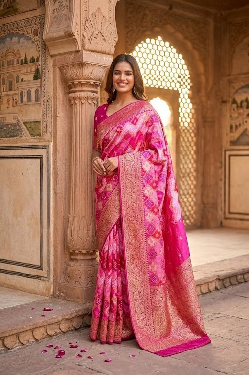 pink-gajji-silk-bandhani-zari-border-designer-saree