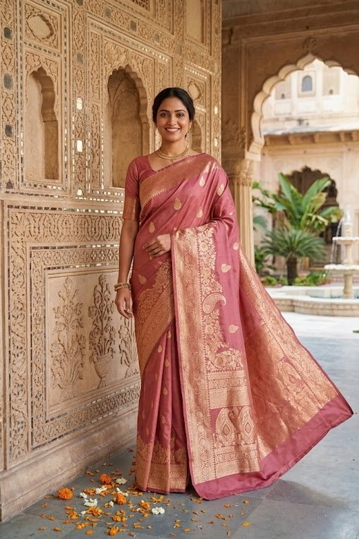 rose-pink-blended-silk-zari-booti-designer-saree