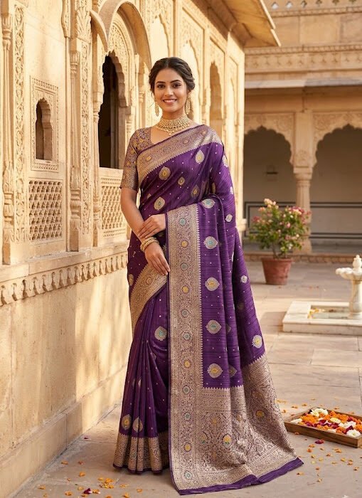 Purple Art Silk Meenakari Zari Designer Saree
