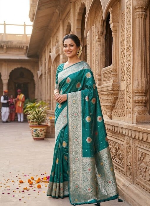 Teal Art Silk Meenakari Zari Designer Saree