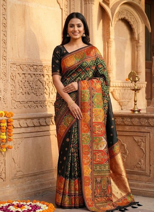 Black Art Silk Pashmina Inspired Designer Saree