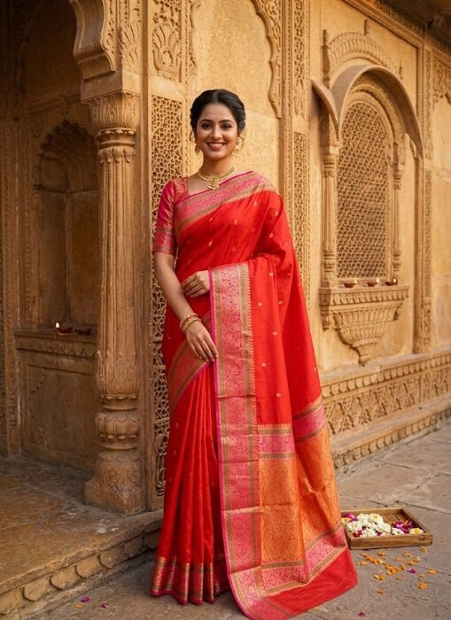 Red Tone Paper Silk Banarasi Saree