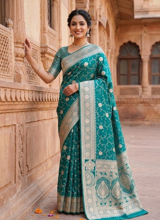Emerald Green Katan Silk Banarasi Zari Saree