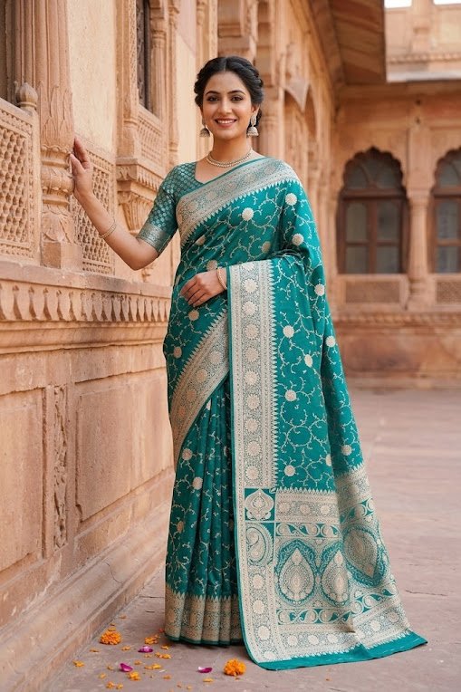 Emerald Green Katan Silk Banarasi Zari Saree