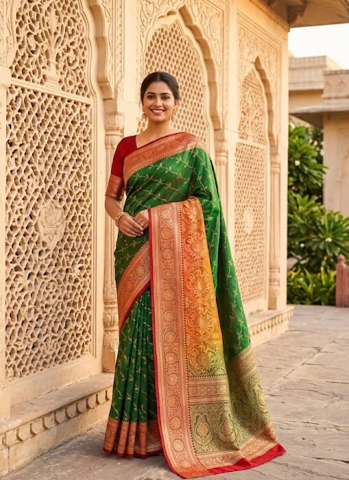 Green Ombre Nylon Silk Banarasi Zari Saree