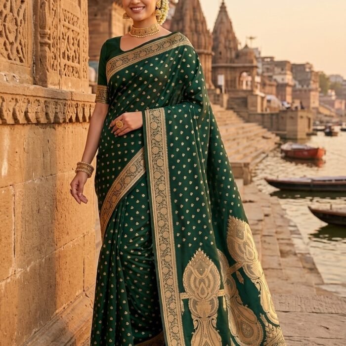 Emerald Banarasi Mashru Katan Silk Brocade Saree