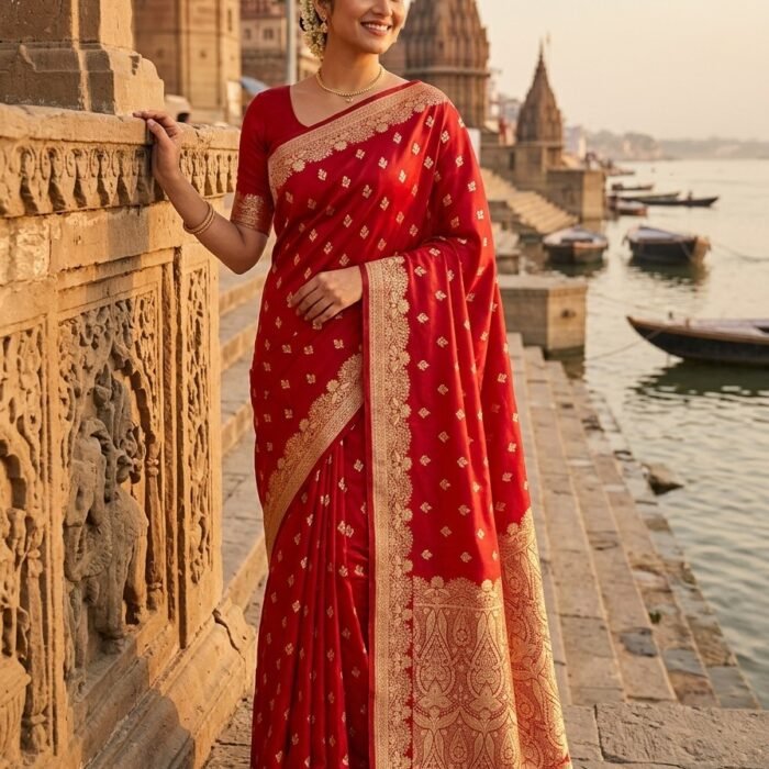 Classic Red Banarasi Mashru Katan Silk Saree