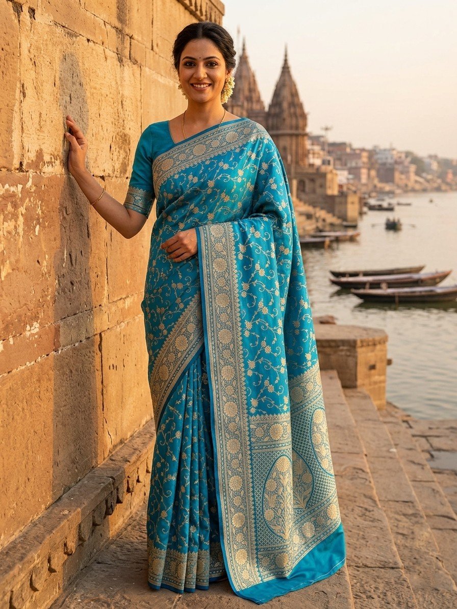 teal-banarasi-satin-mashru-silk-zaal-saree