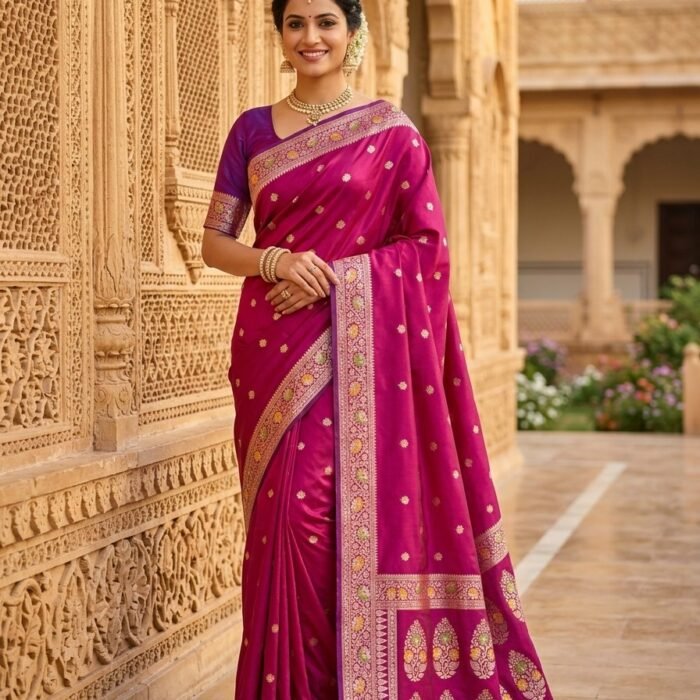Rani Pink Banarasi Katan Silk Meenakari Saree