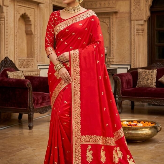 Bridal Red Banarasi Mashru Katan Silk Saree