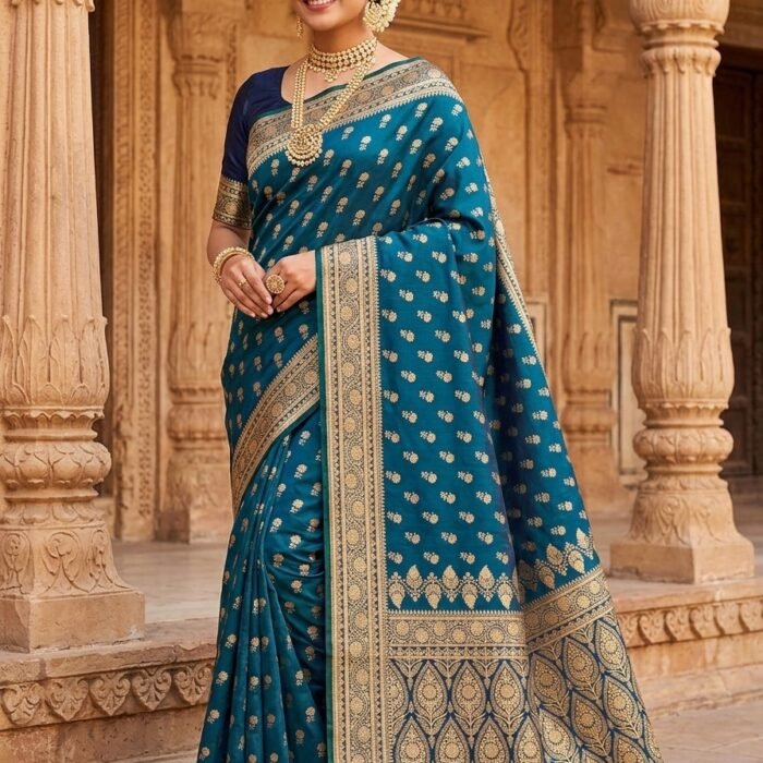 Royal Teal Banarasi Mashru Katan Silk Saree