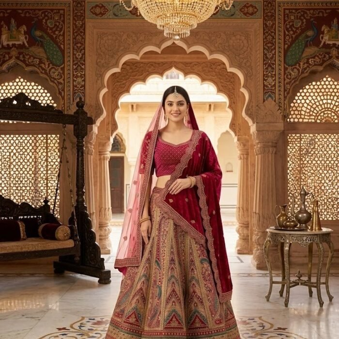 Bridal Jute Zari Sequence Work Lehenga Set
