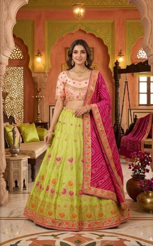 lime-green-banarasi-meena-work-lehenga-set