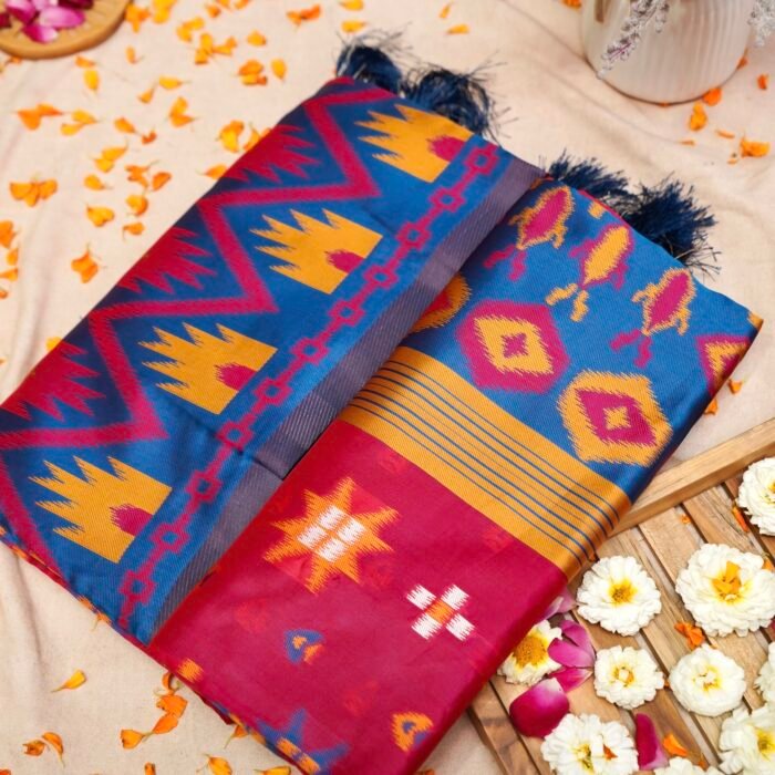 Royal Blue Red Art Silk Patola Saree
