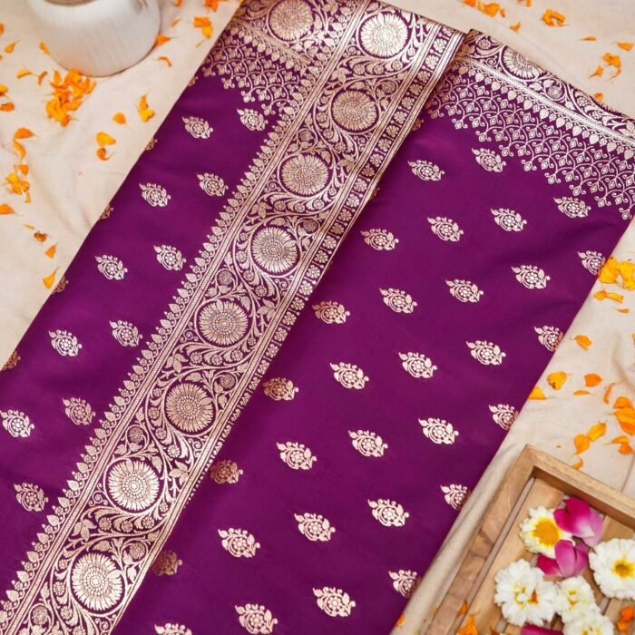 Magenta Katan Silk Copper Zari Banarasi Saree