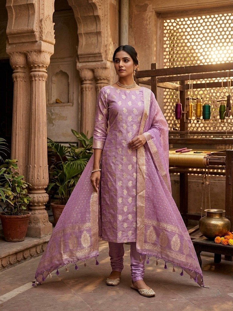 lavender-banarasi-tissue-silk-buti-suit-set