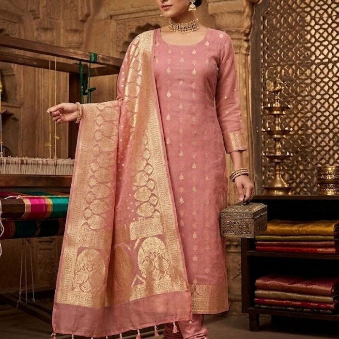 Blush Banarasi Chanderi Lurex Buti Suit Set