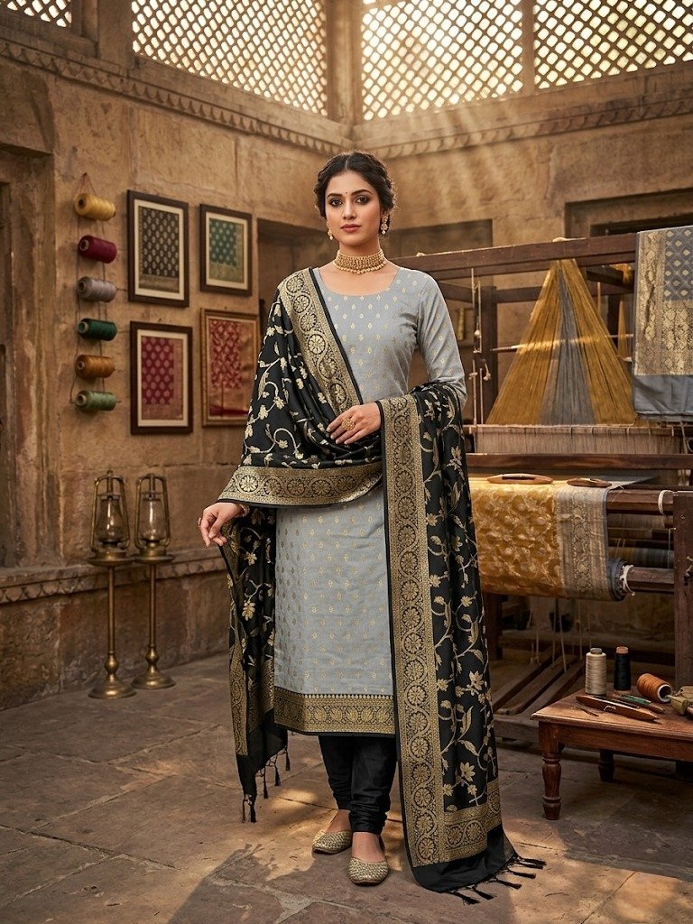grey-black-banarasi-soft-silk-suit-set
