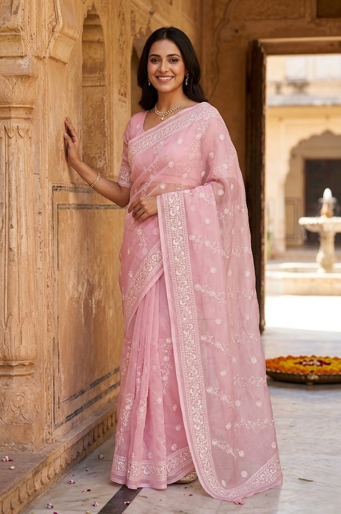 pink-organza-banarasi-handwoven-white-thread-saree