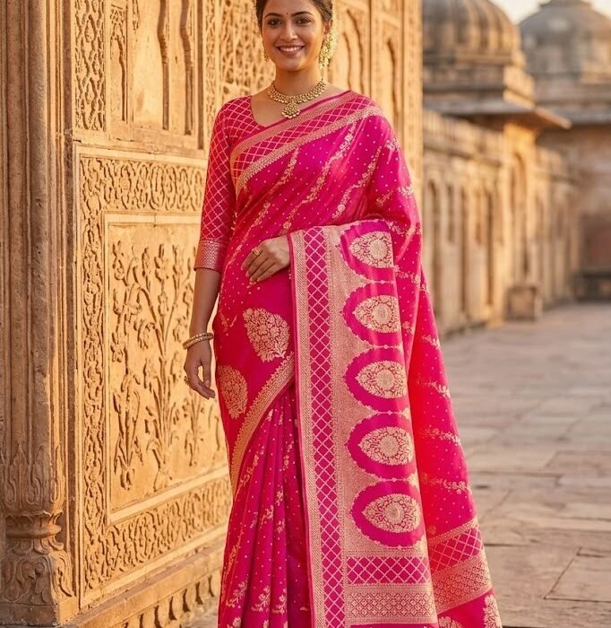 Rani Pink Katan Silk Banarasi Zari Saree