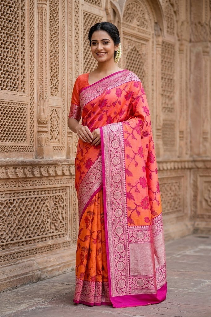 orange-pink-banarasi-tie-dye-silk-saree