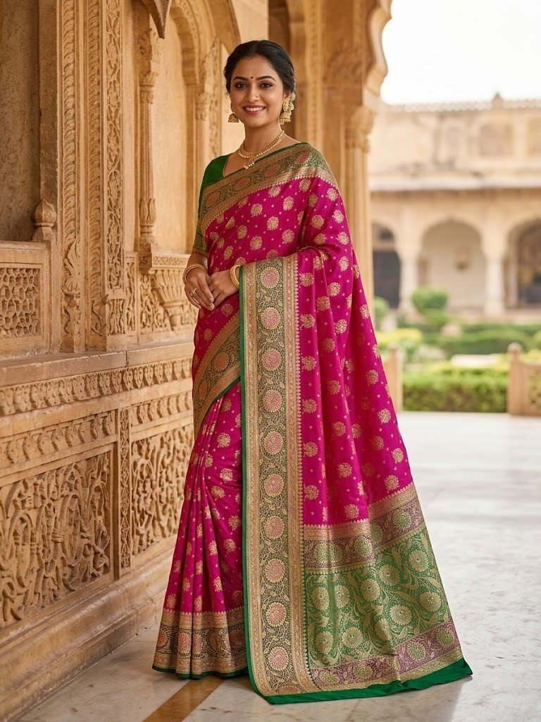 rani-pink-green-banarasi-silk-zari-saree