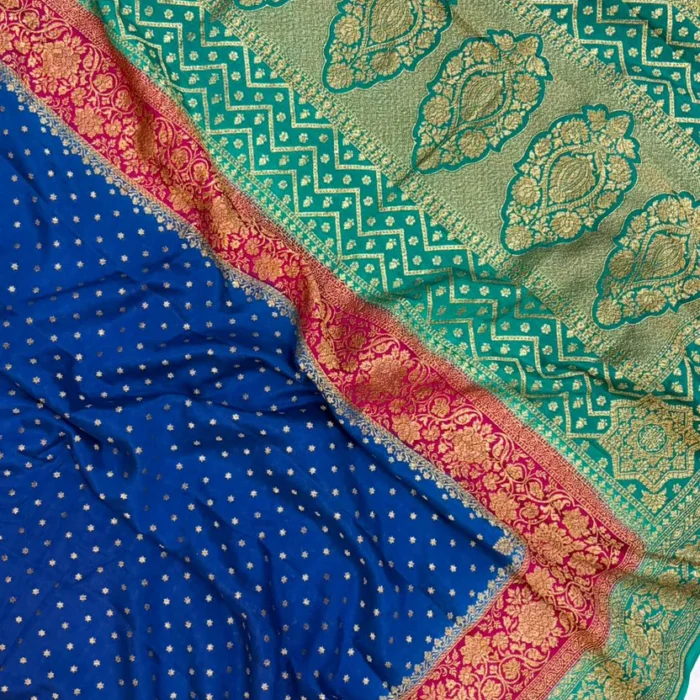 Royal Blue Banarasi Pure Crape Zari Border Saree
