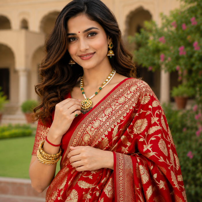 Royal Red Pure Muga Silk Zari Saree
