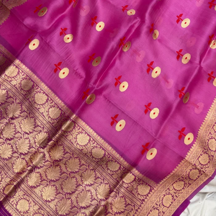 Magenta Purple Organza Banarasi Zari Mina Saree