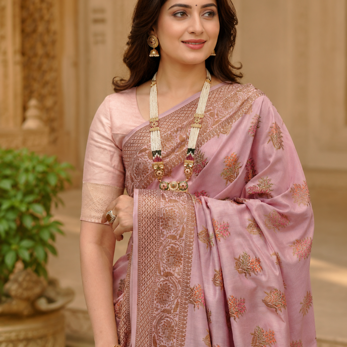 Soft Lilac Pure Muga Silk Banarasi Saree