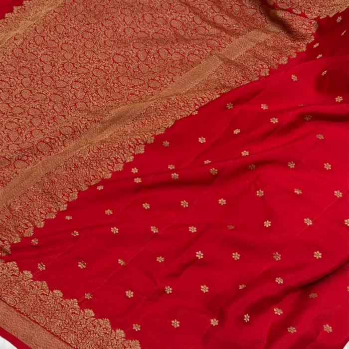 Rani Pink Pure Crape Banarasi Zari Saree