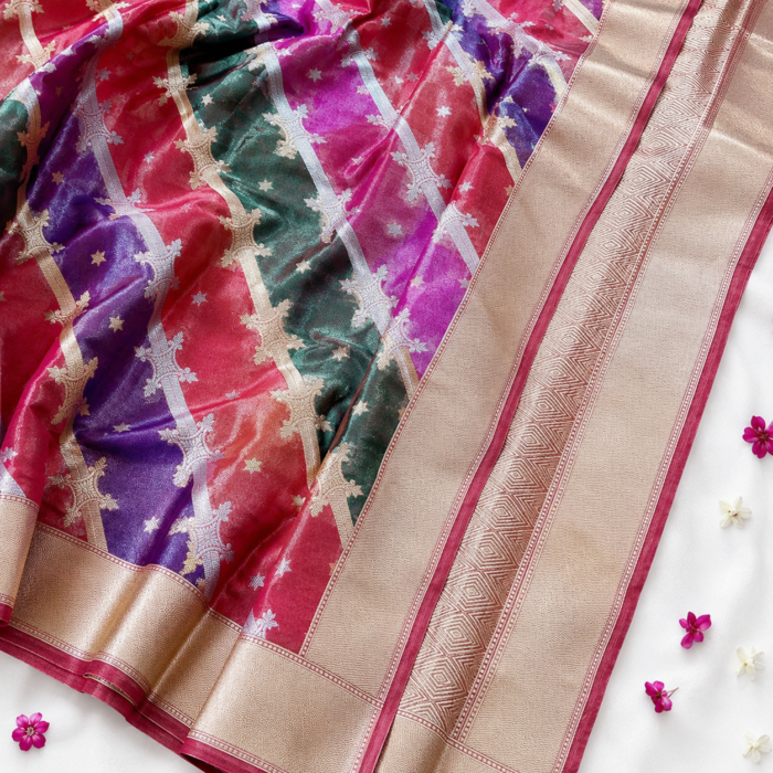 Multicolour Handloom Rangkat Tissue Silk Banarasi Saree