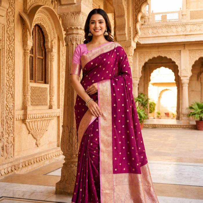 Magenta Banarasi Warm Silk Zari Saree