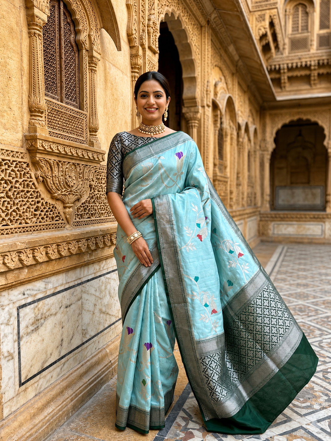 aqua-banarasi-premium-raw-mango-silk-saree